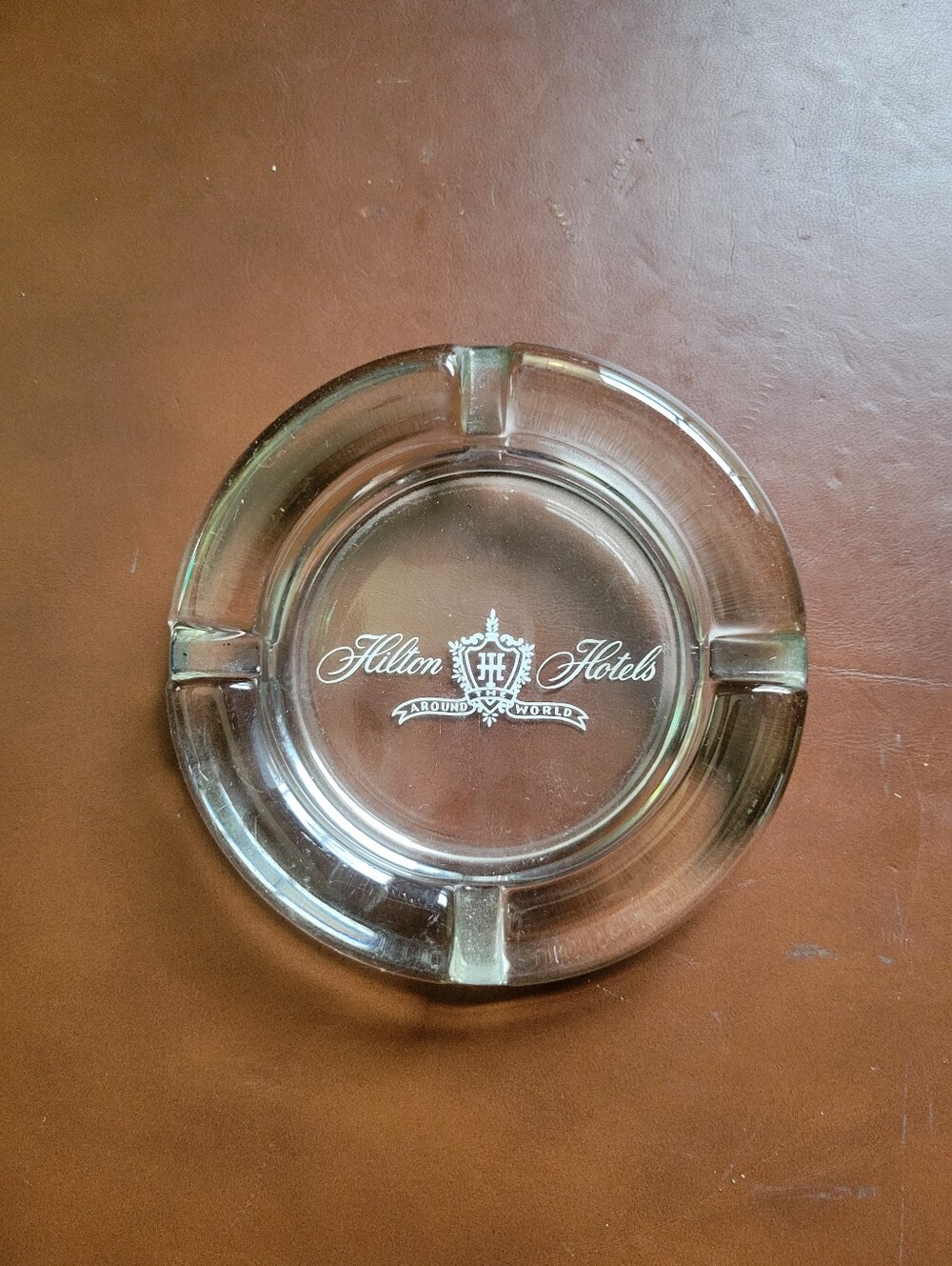 vintage HILTON HOTELS heavy glass ashtray original logo  NICE!